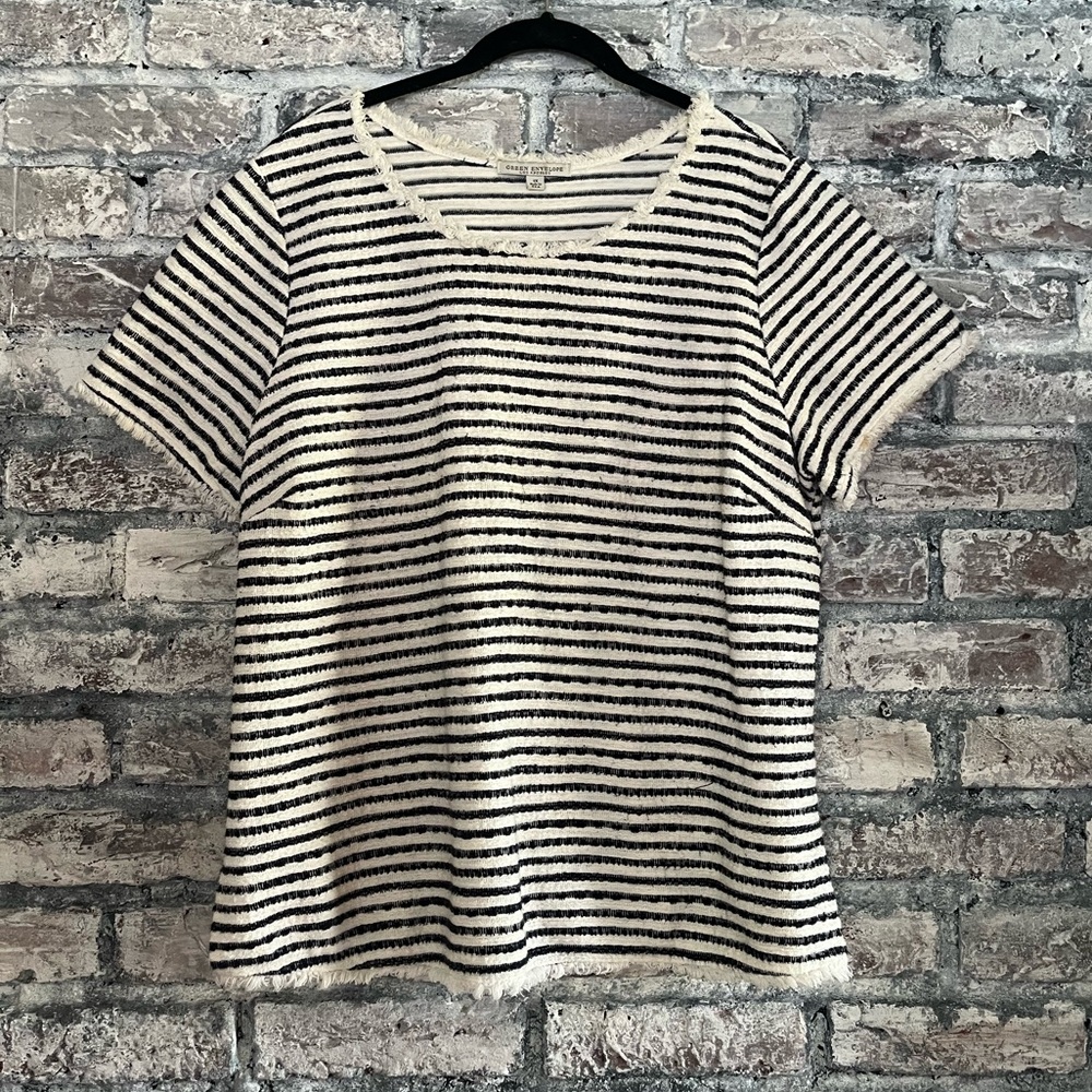 Striped Navy and White Women's Top with raw edges has nautical look 56% cotton